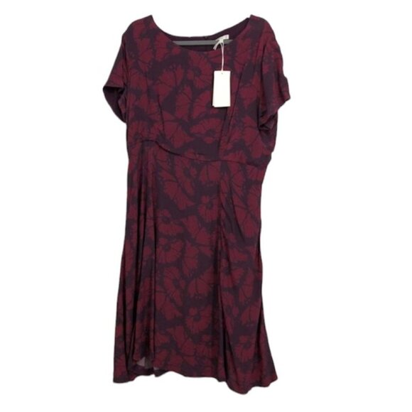 Signal Clothing maroon short sleeve midi floral winetasting Dress Danish  EU 40 - Picture 1 of 14